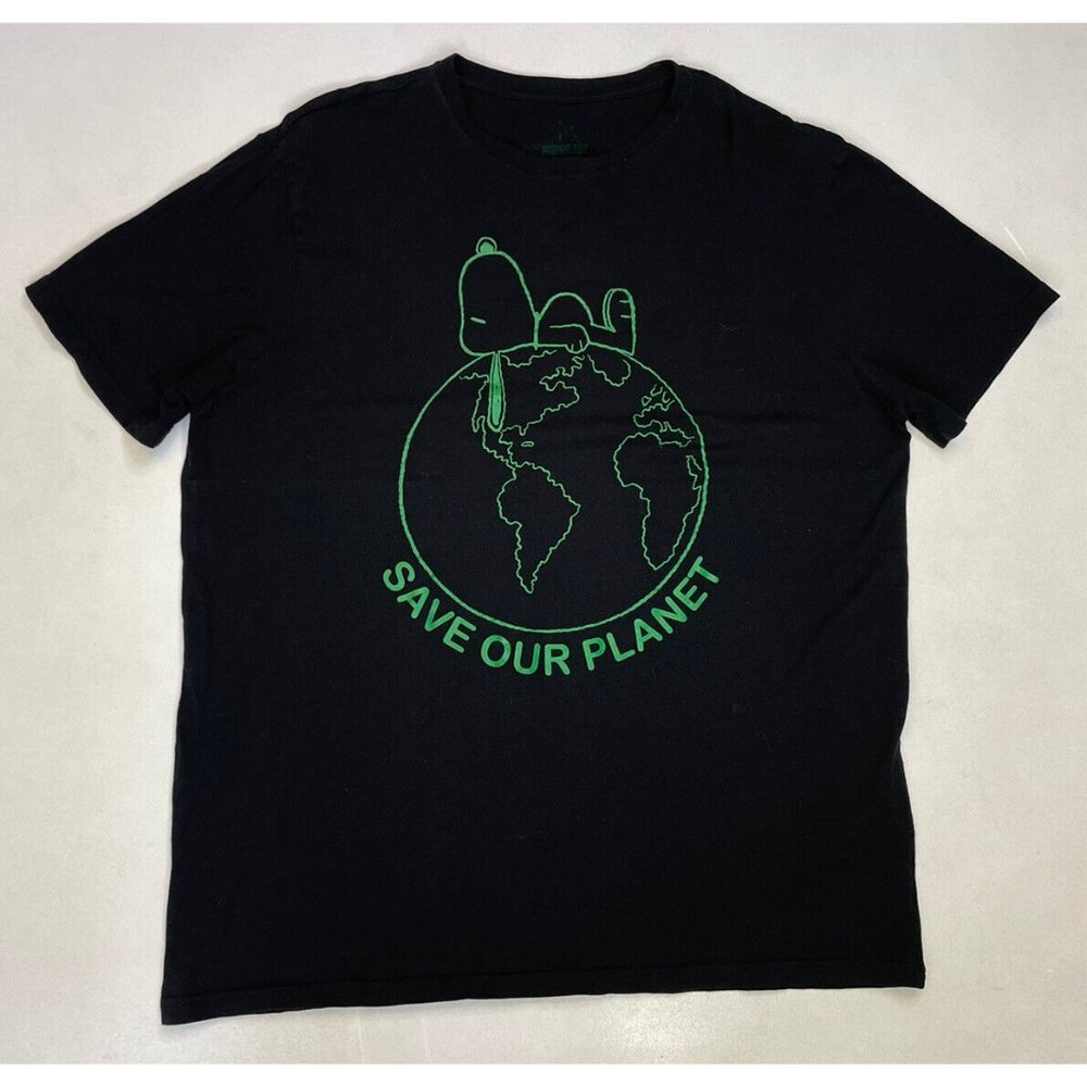 Peanuts Snoopy Save Our Planet Graphic T-shirt Men Large Black Short Sleeve